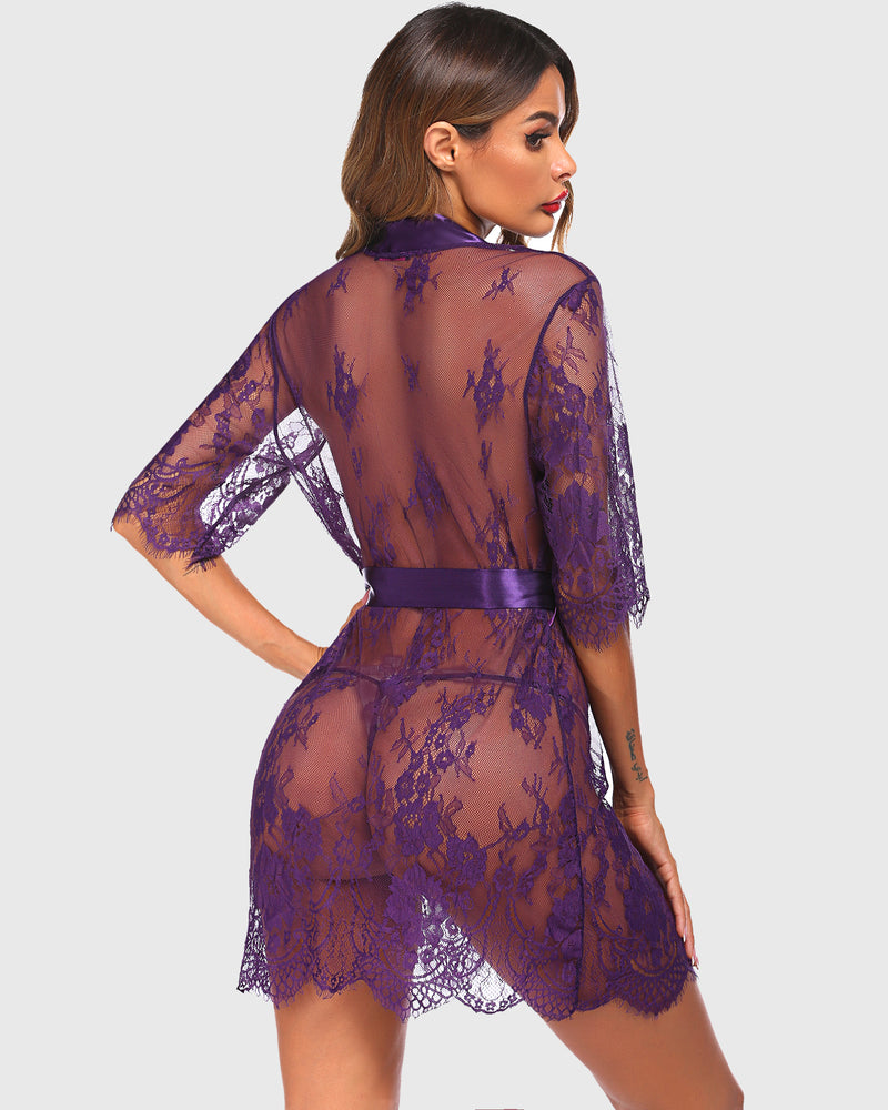 Kimono Robe FSheer Lace Lingerie