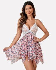 Plus Size Lingeries Lace Print Babydoll Outfits