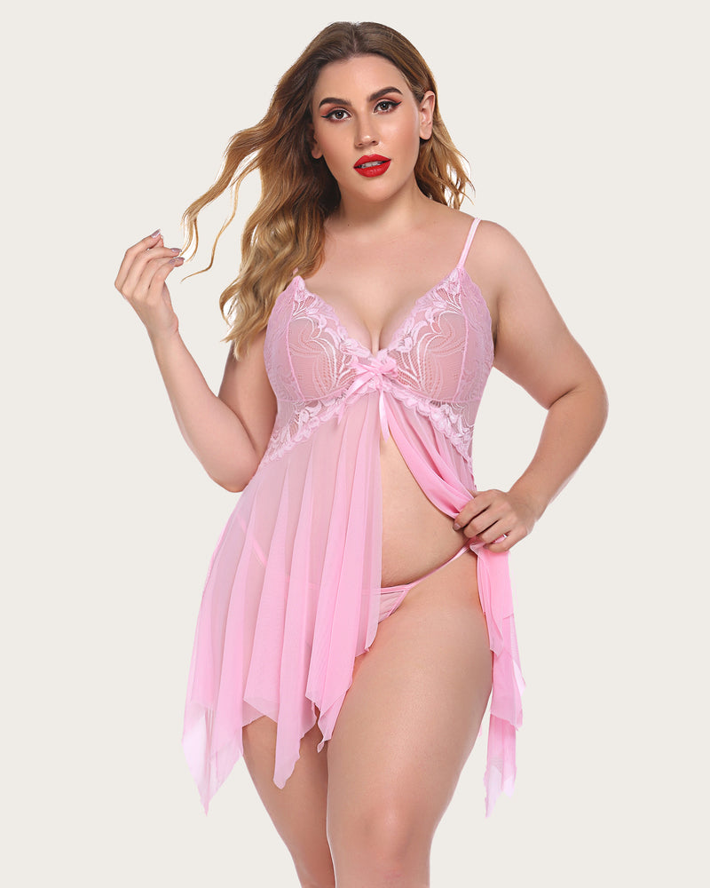 Plus Size Lingeries Lace Print Babydoll Outfits