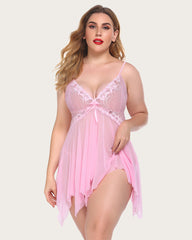 Plus Size Lingeries Lace Print Babydoll Outfits