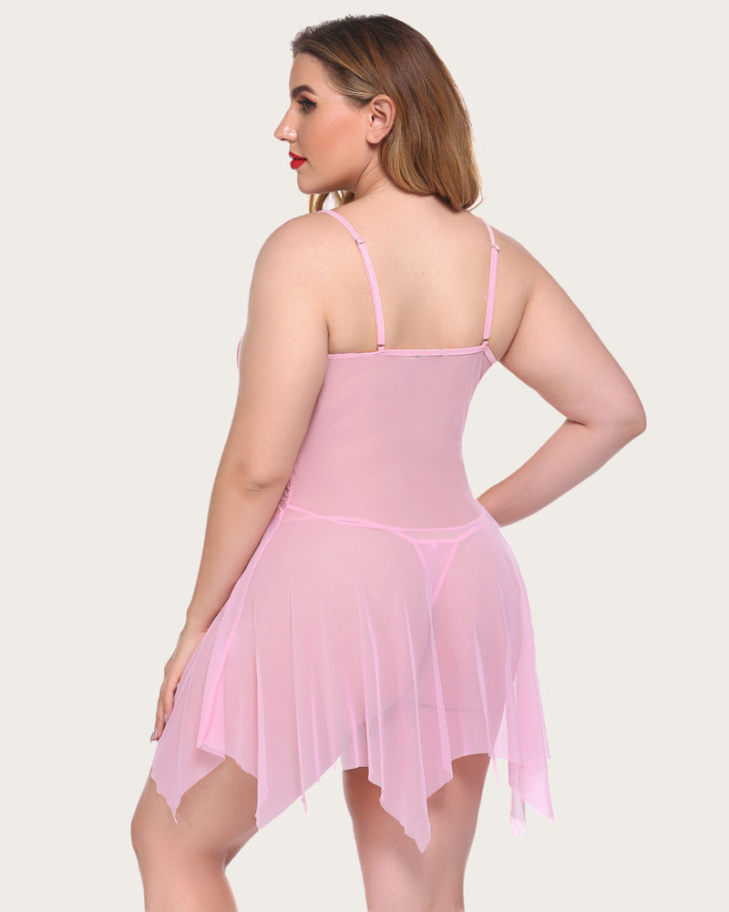 Plus Size Lingeries Lace Print Babydoll Outfits