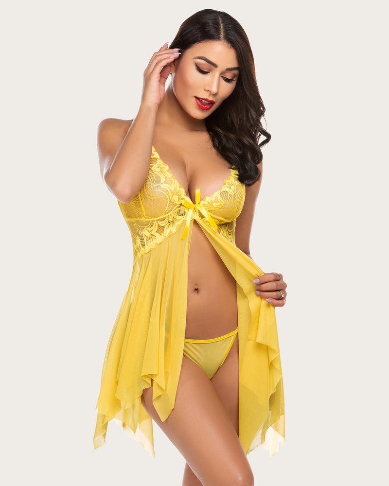 Plus Size Lingeries Lace Print Babydoll Outfits