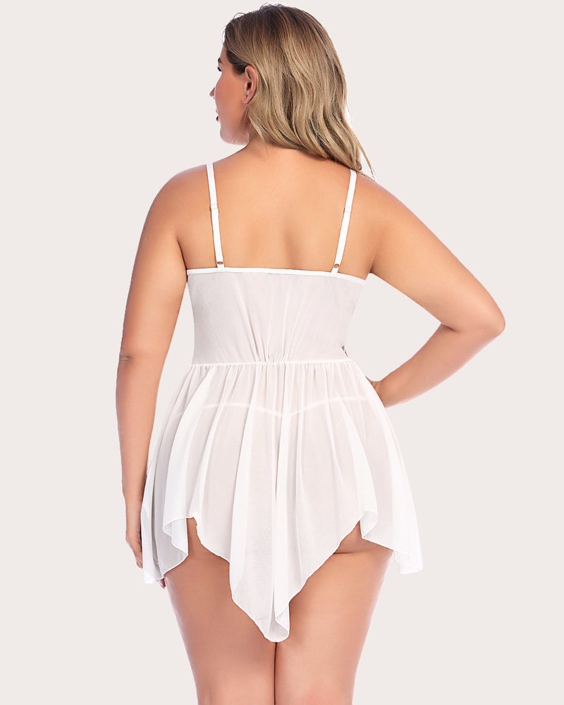 Plus Size Lace V Neck Babydoll