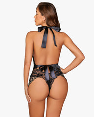Leopard Lace Halter V Neck Bodysuit