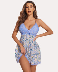 Lace Print V-neck Modal Babydoll
