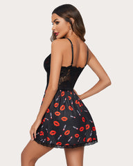 Lips Lace Full Slip Sleep Dress
