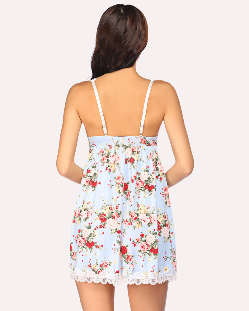 Lace Full Slip Heart Print Mini Dress