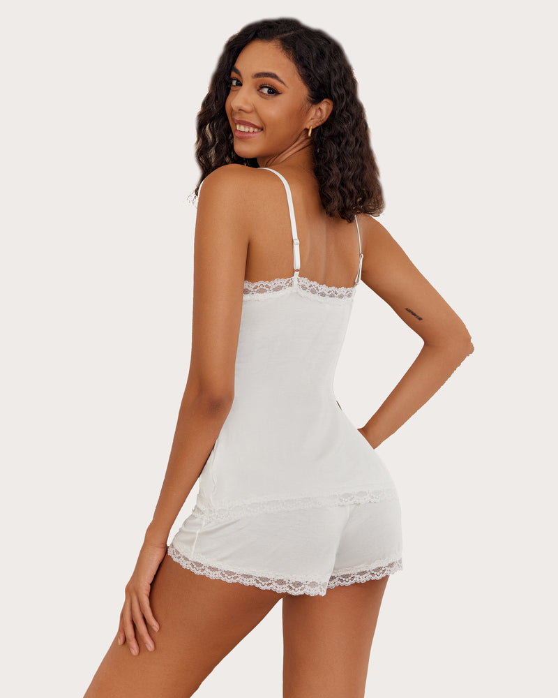 White Edge Lace Trim Short PJ Set