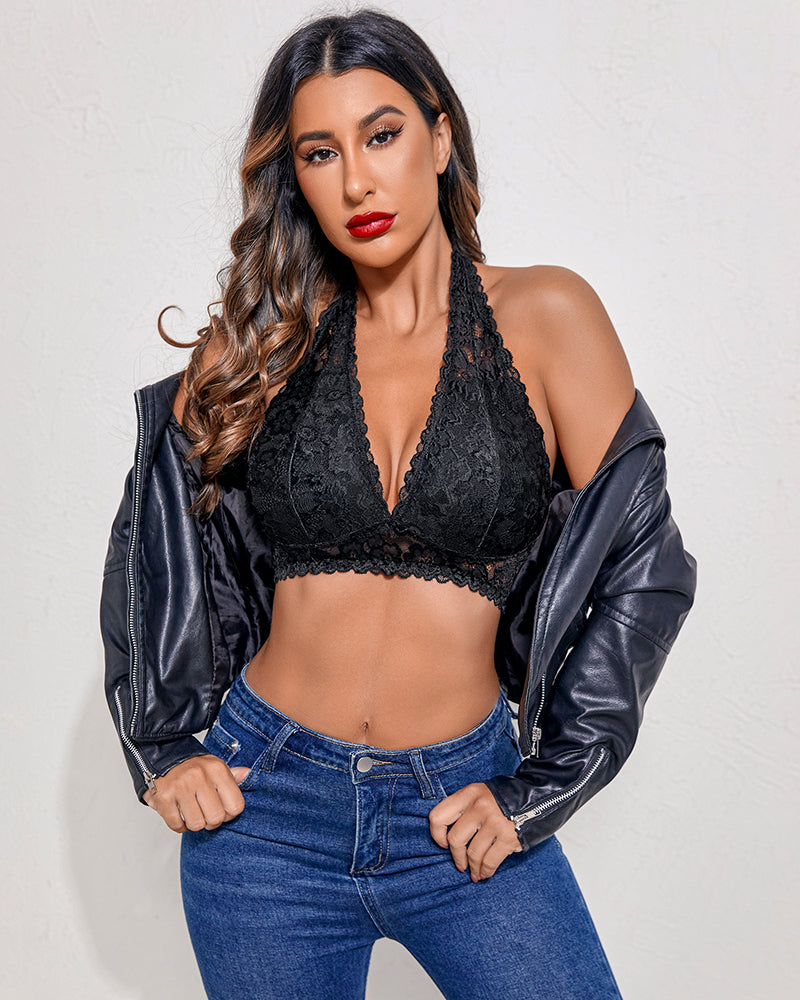 All Over Deep V Lace Wirefree Bra
