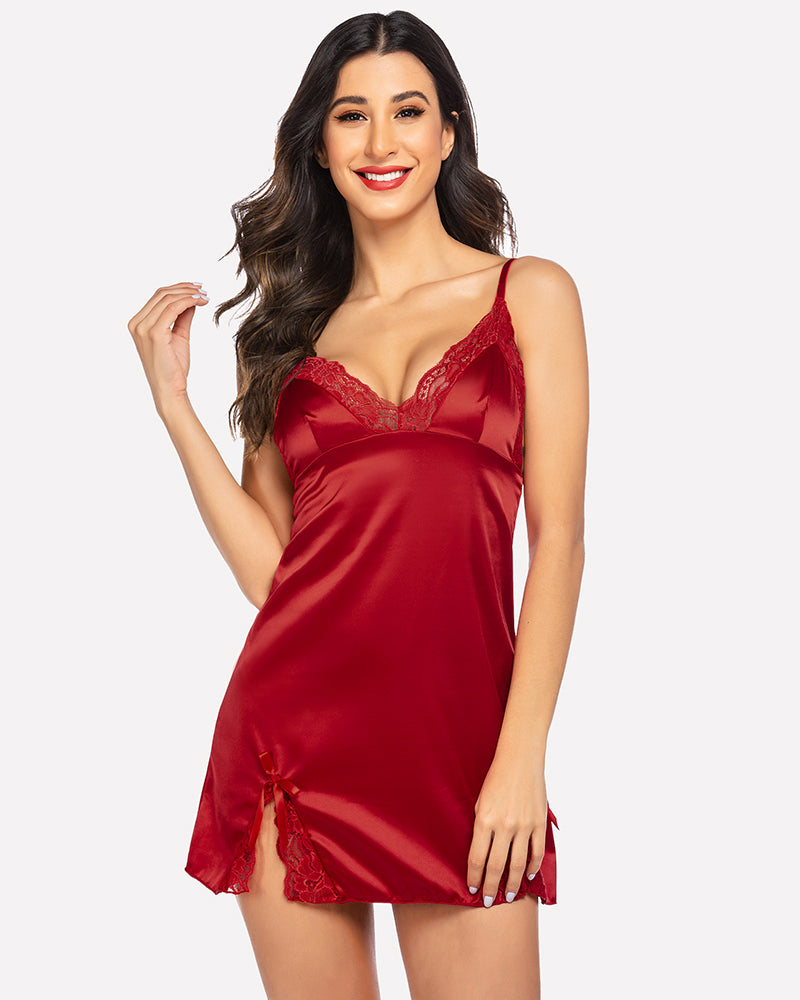 Lingerie Satin Lace Mini Dress