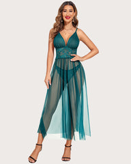 Lace V Neck Mesh Sheer Nightdress