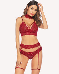 Lace Bra and Panty Garter Set