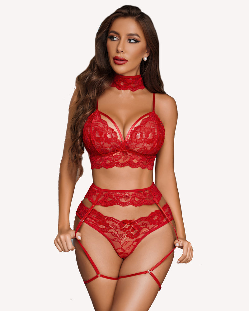 Lace Bra and Panty Garter Set