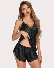 FSatin Cami Shorts Pajamas Set