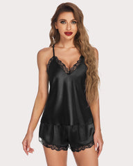 FSatin Cami Shorts Pajamas Set