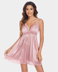 Pink Satin Dress V Neck Slips Nightie