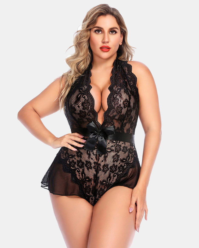 Plus Size Halter Lace Bodysuit