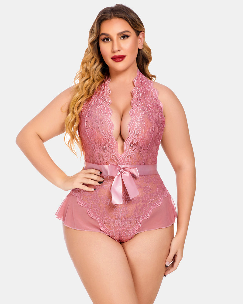 Plus Size Halter Lace Bodysuit