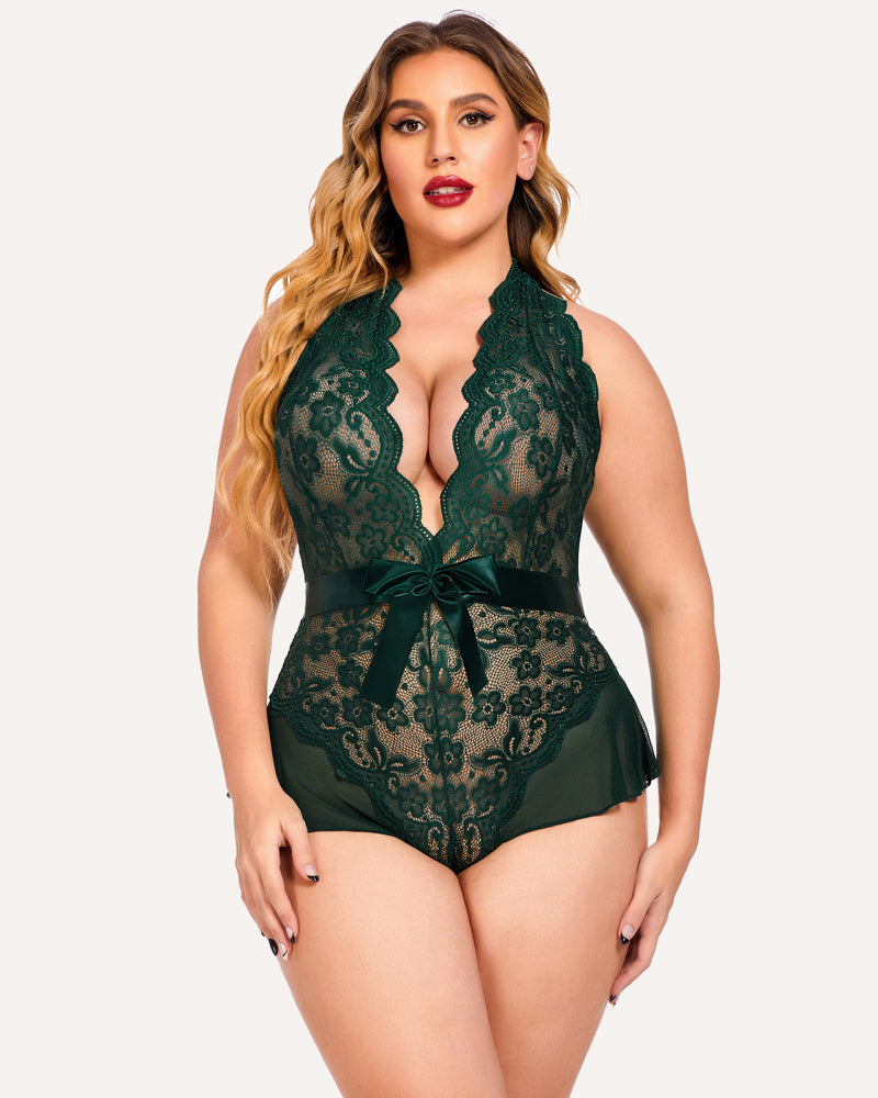 Plus Size Halter Lace Bodysuit