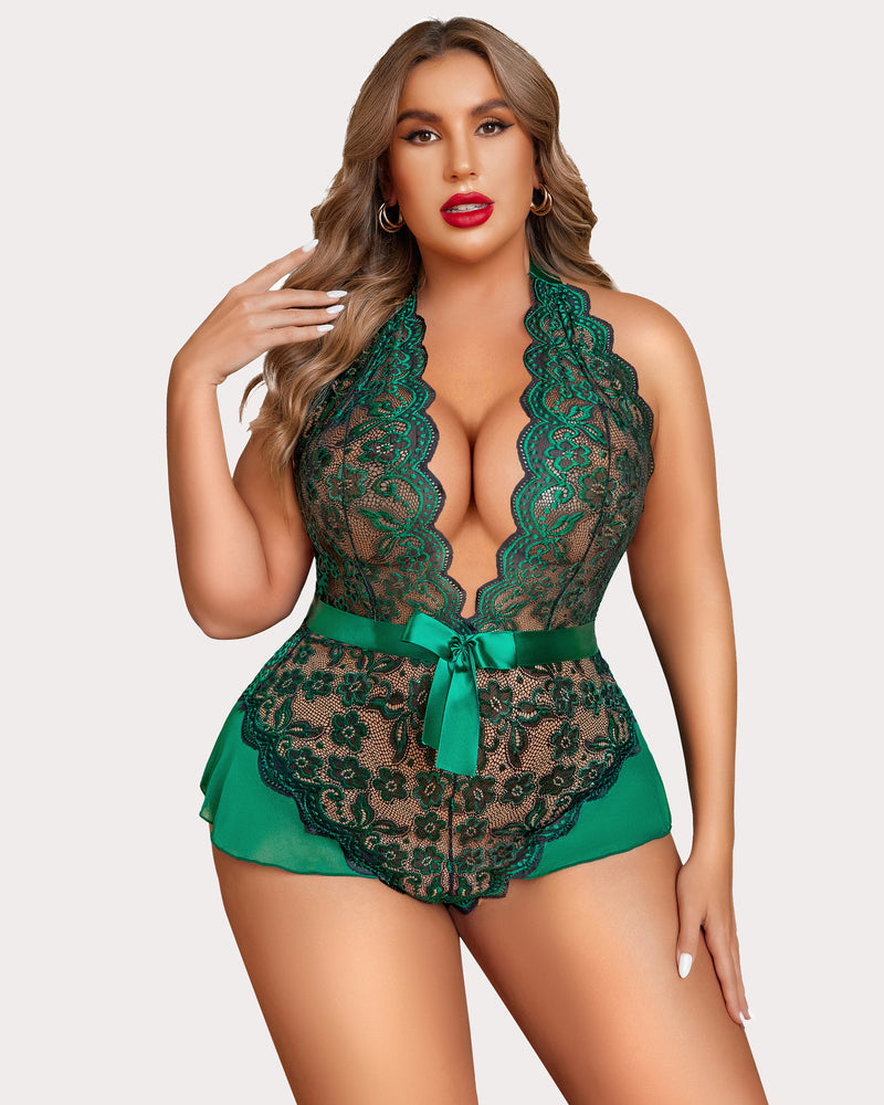 Plus Size Halter Lace Bodysuit