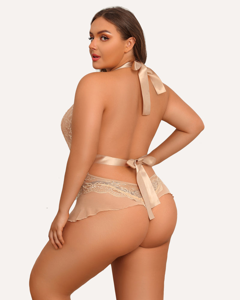 Plus Size Halter Lace Bodysuit