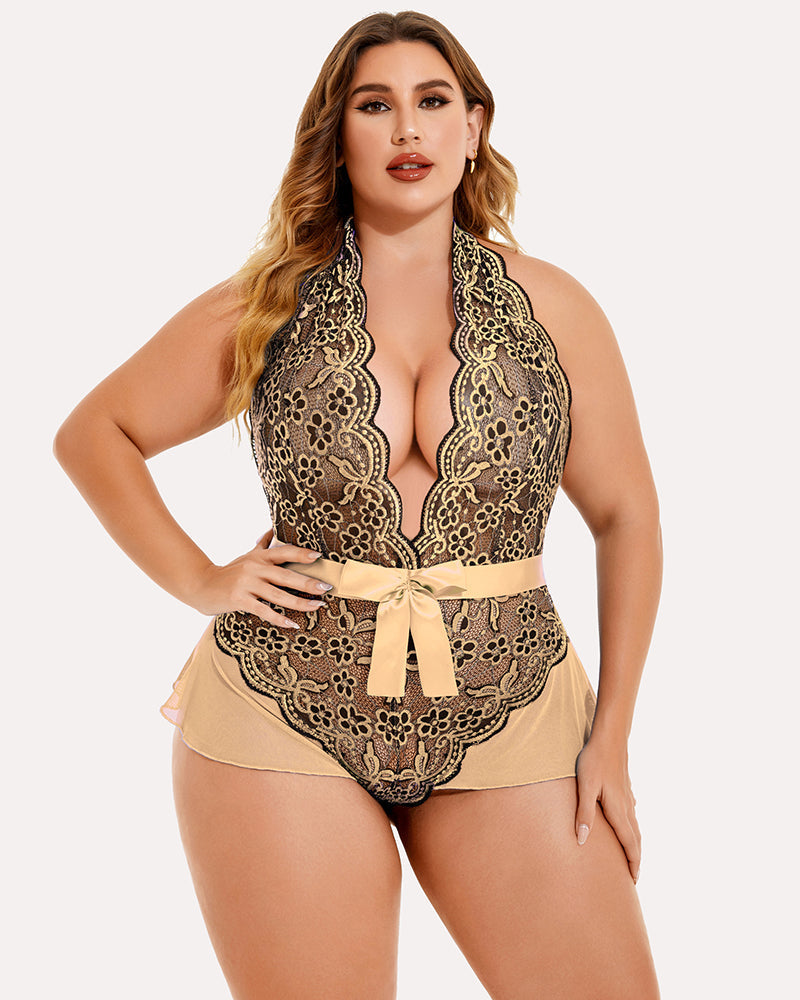 Plus Size Halter Lace Bodysuit