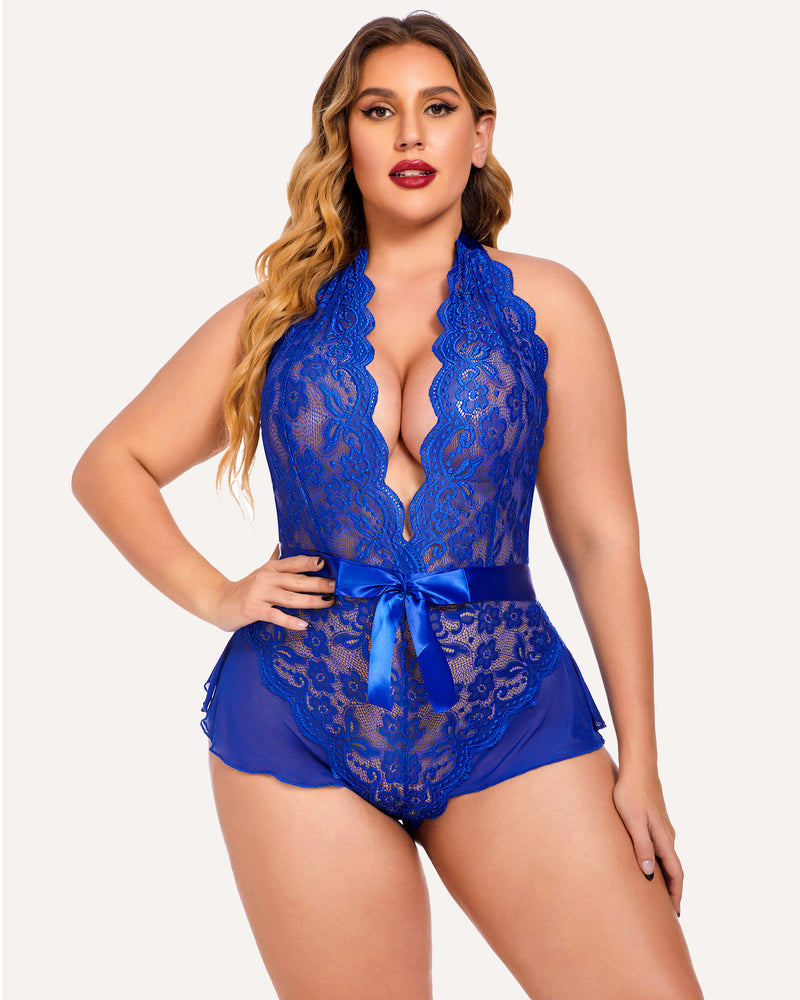 Plus Size Halter Lace Bodysuit