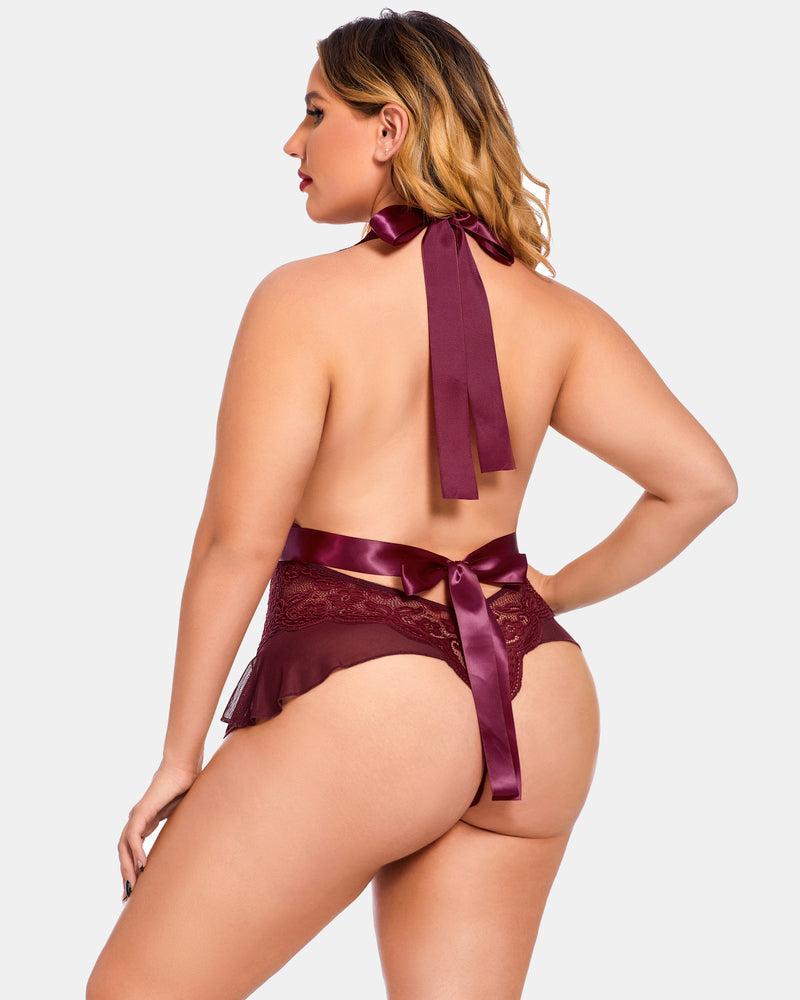 Plus Size Halter Lace Bodysuit