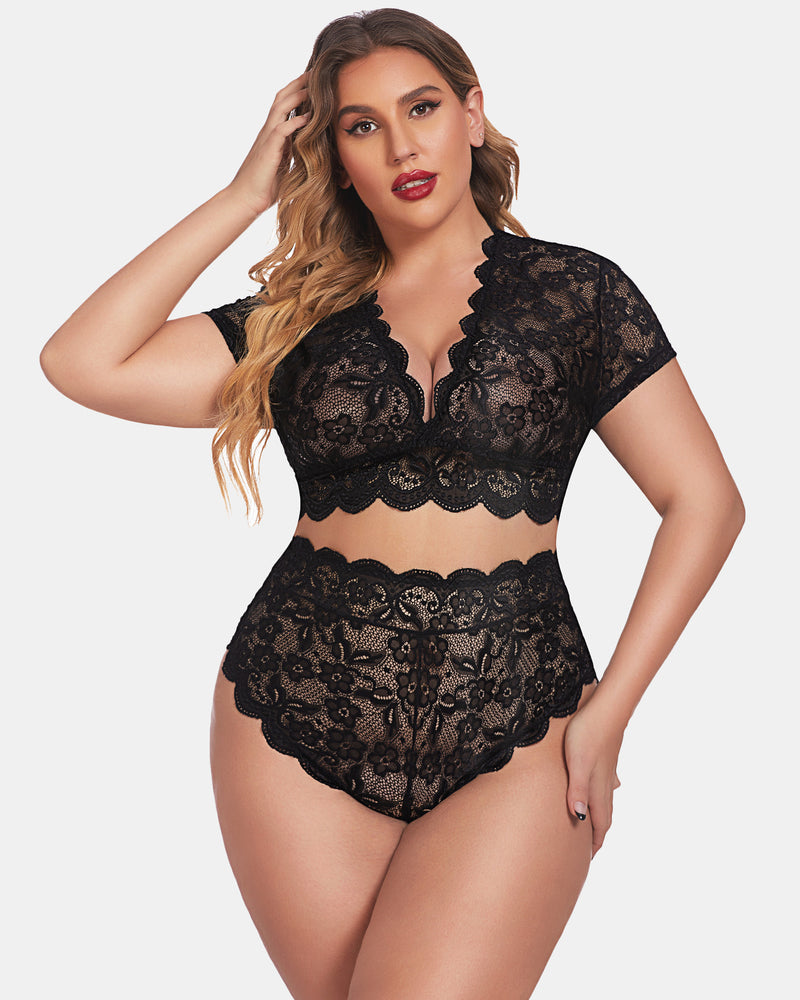 Plus Size FLace Trim Set
