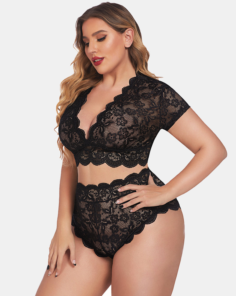 Plus Size FLace Trim Set