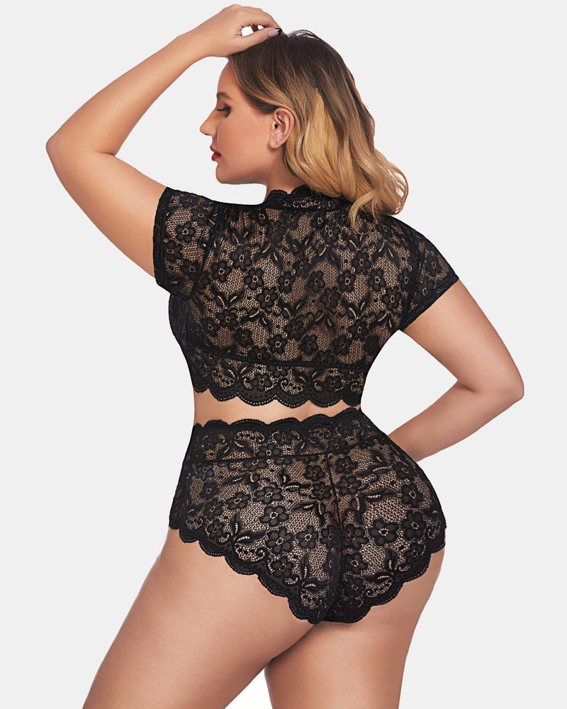 Plus Size FLace Trim Set