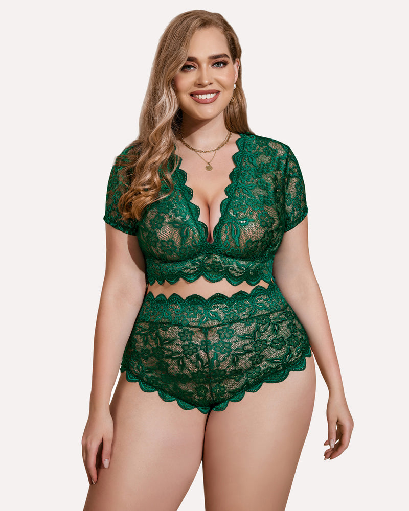 Plus Size FLace Trim Set