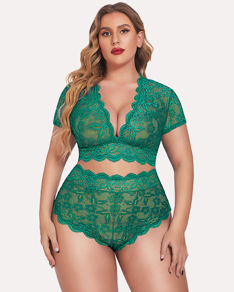 Plus Size FLace Trim Set