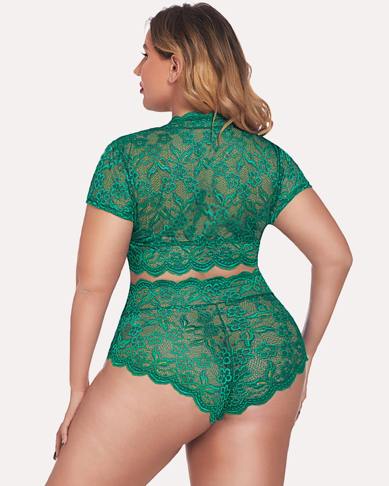 Plus Size FLace Trim Set