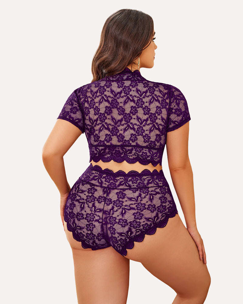 Plus Size FLace Trim Set