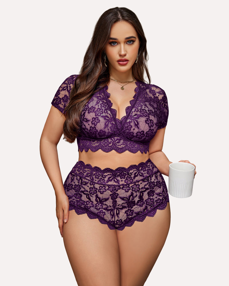 Plus Size FLace Trim Set