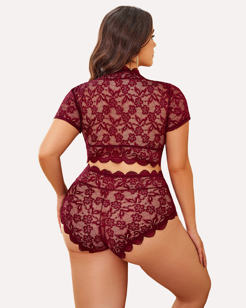 Plus Size FLace Trim Set