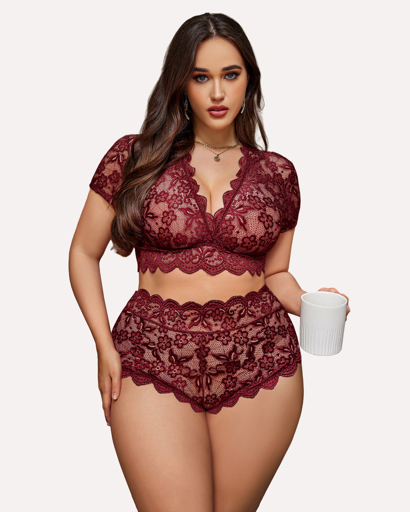 Plus Size FLace Trim Set