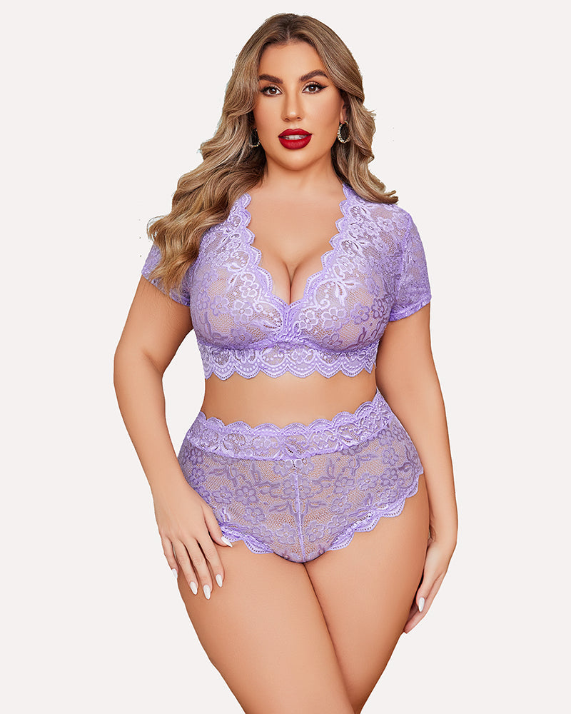 Plus Size FLace Trim Set