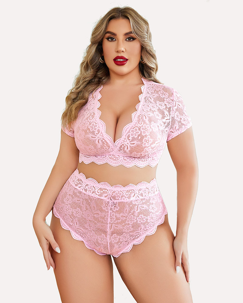 Plus Size FLace Trim Set