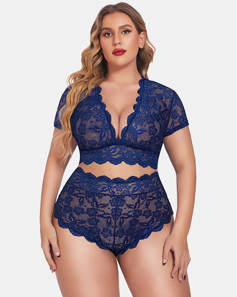 Plus Size FLace Trim Set