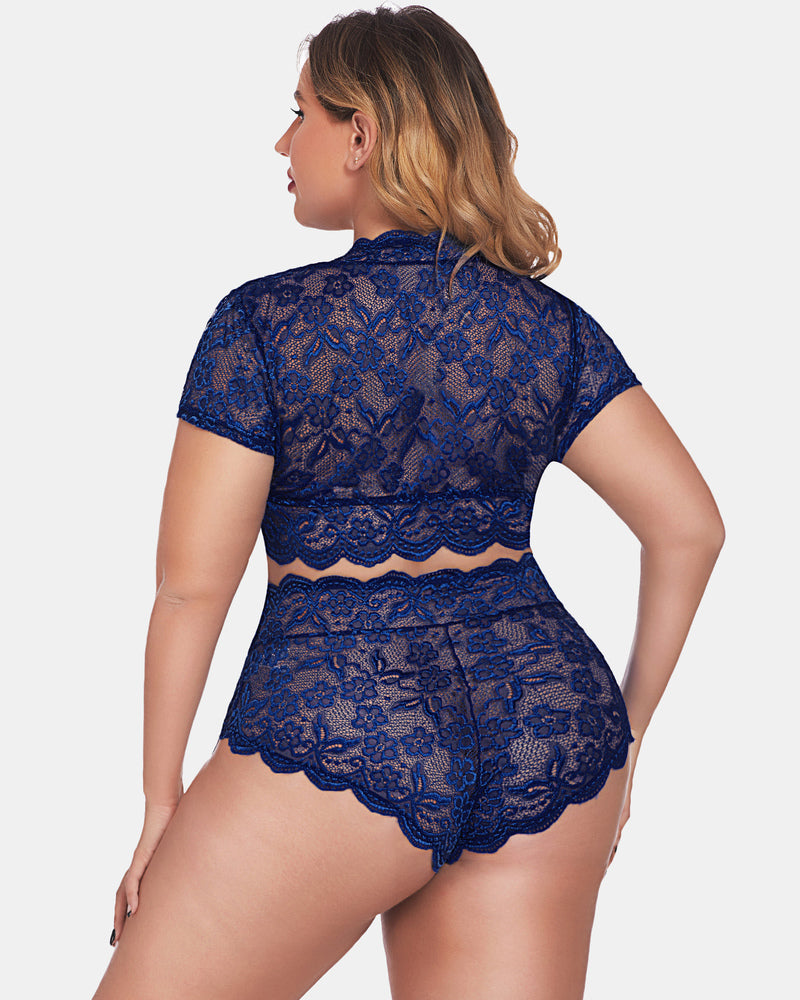 Plus Size FLace Trim Set