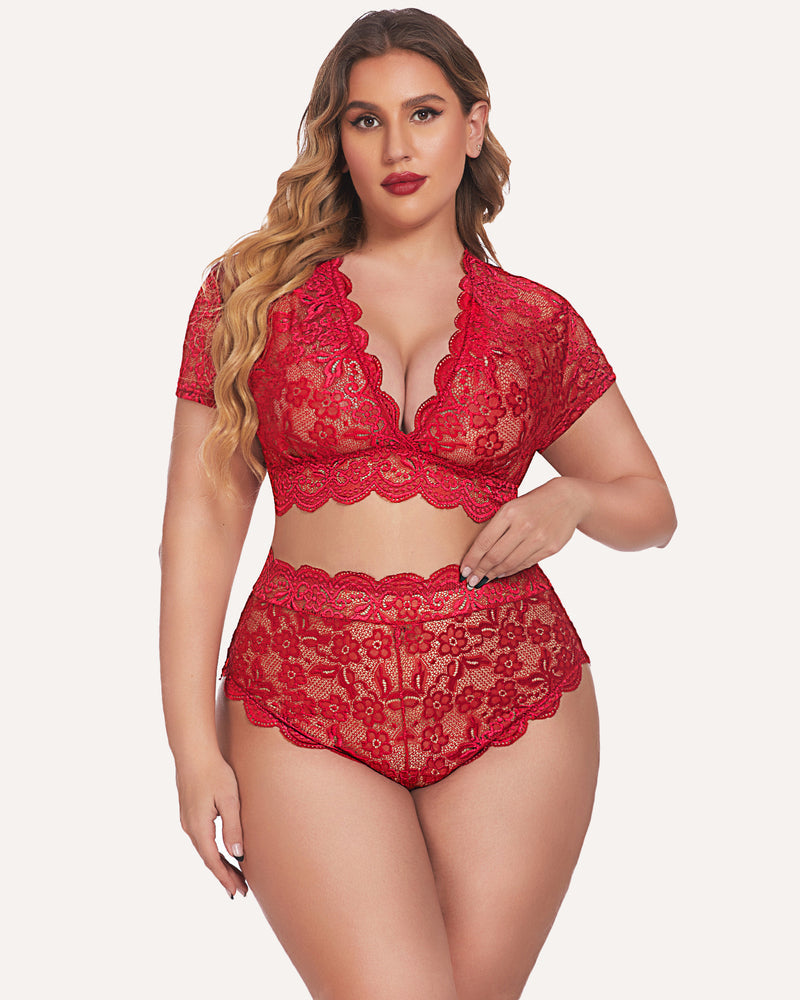 Plus Size FLace Trim Set