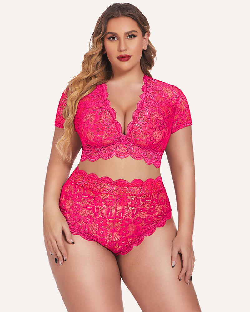 Plus Size FLace Trim Set
