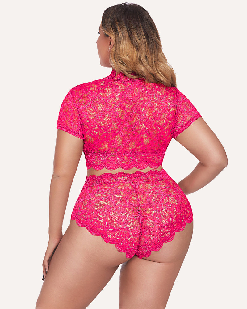 Plus Size FLace Trim Set