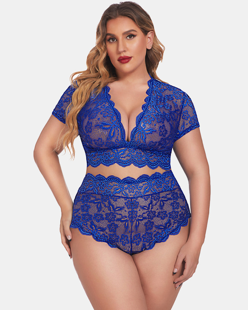 Plus Size FLace Trim Set
