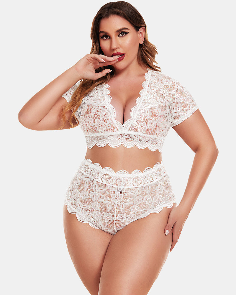 Plus Size FLace Trim Set