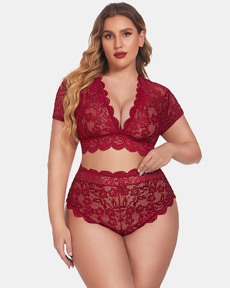 Plus Size FLace Trim Set