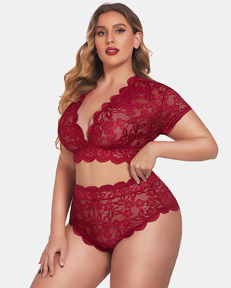 Plus Size FLace Trim Set