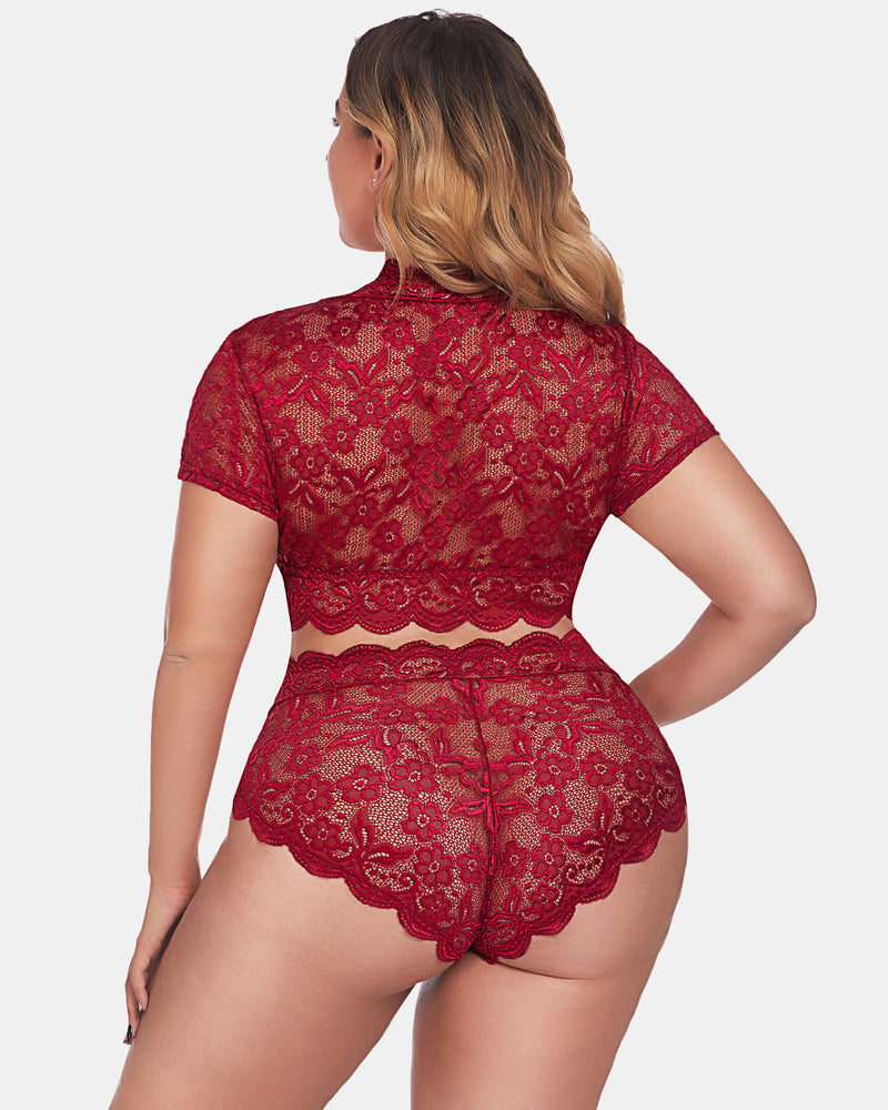 Plus Size FLace Trim Set